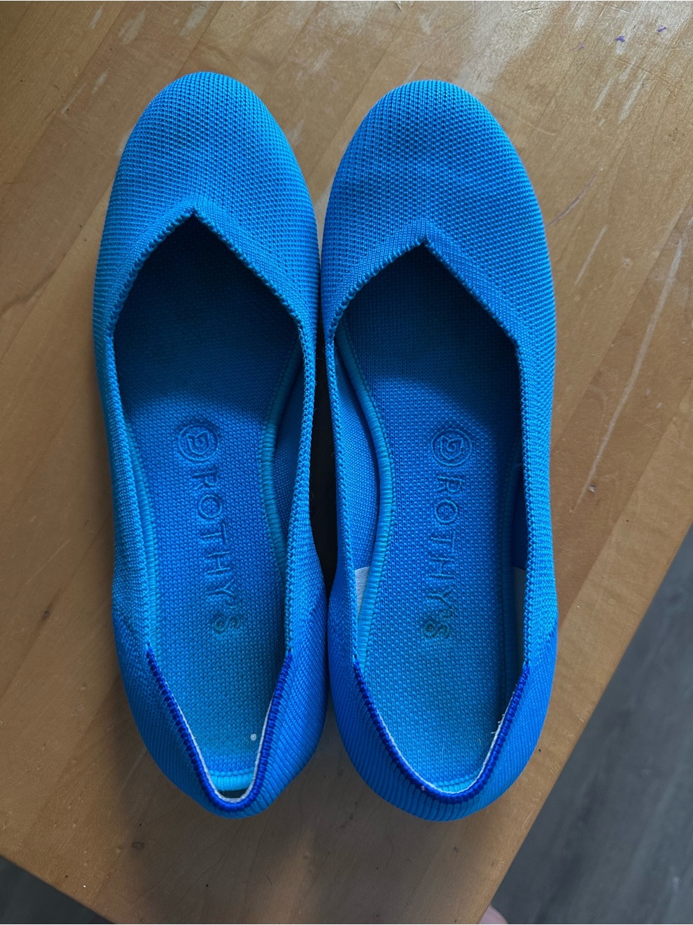 Rothy's Bright Cyan Knit Ballet Flats